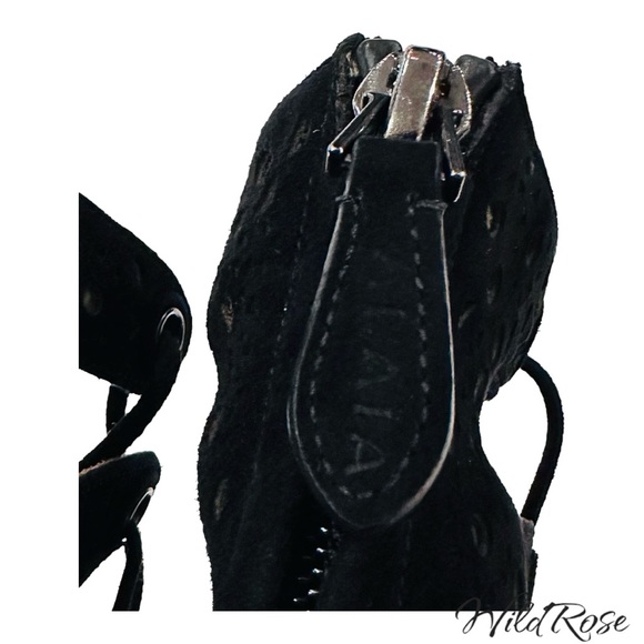 ALAIA AZZEDINE LASER CUT OUT BLACK SUEDE  GLADIATOR BOOTIE HEELS SZ 37.5 - Picture 11 of 17